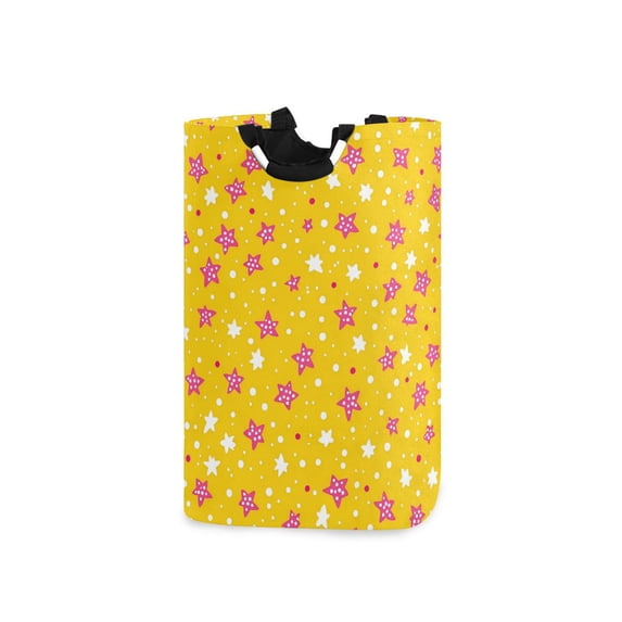Yayeee Freestanding Laundry Hamper with Handle Collapsible Large Storage Basket for Clothes, Pink White Stars