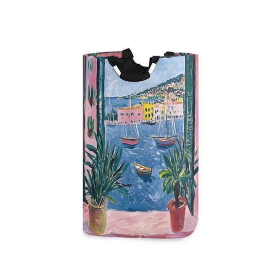 Yayeee Freestanding Laundry Hamper with Handle Collapsible Large Storage Basket for Clothes, Pink Window