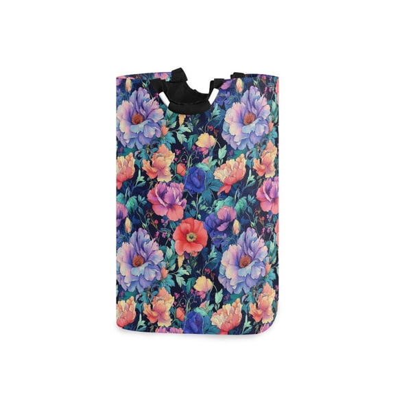 Yayeee Freestanding Laundry Hamper with Handle Collapsible Large Storage Basket for Clothes, Puprle Ethereal Floral Harmony
