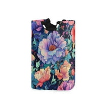 Yayeee Freestanding Laundry Hamper with Handle Collapsible Large Storage Basket for Clothes, Puprle Ethereal Floral Harmony