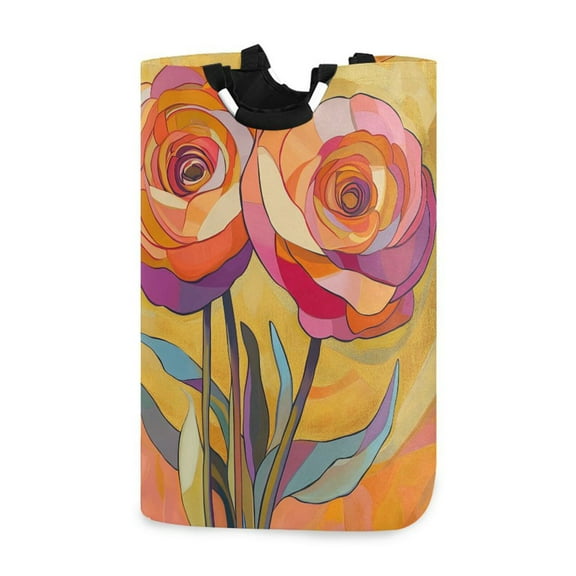 Yayeee Freestanding Laundry Hamper with Handle Collapsible Large Storage Basket for Clothes, Purple Abstract Floral