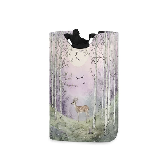 Yayeee Freestanding Laundry Hamper with Handle Collapsible Large Storage Basket for Clothes, Purple Deer