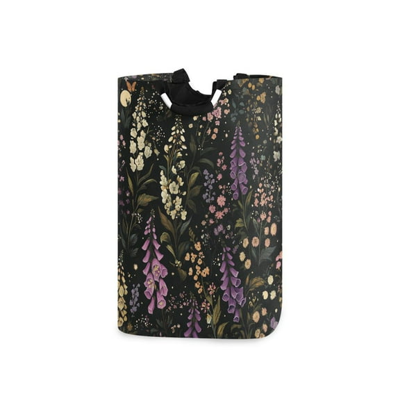 Yayeee Freestanding Laundry Hamper with Handle Collapsible Large Storage Basket for Clothes, Purple Floral Pattern