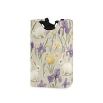 Yayeee Freestanding Laundry Hamper with Handle Collapsible Large Storage Basket for Clothes, Purple Floral Rabbit