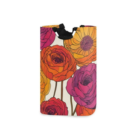 Yayeee Freestanding Laundry Hamper with Handle Collapsible Large Storage Basket for Clothes, Purple Hand Drawn Floral