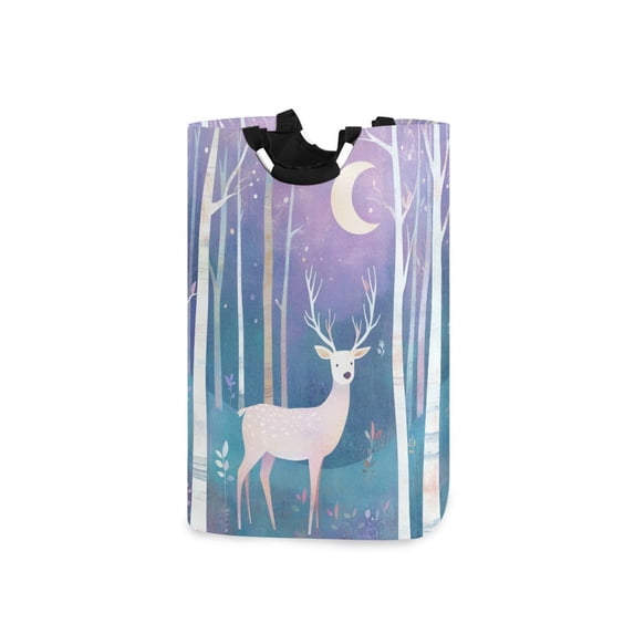 Yayeee Freestanding Laundry Hamper with Handle Collapsible Large Storage Basket for Clothes, Purple Night Deer