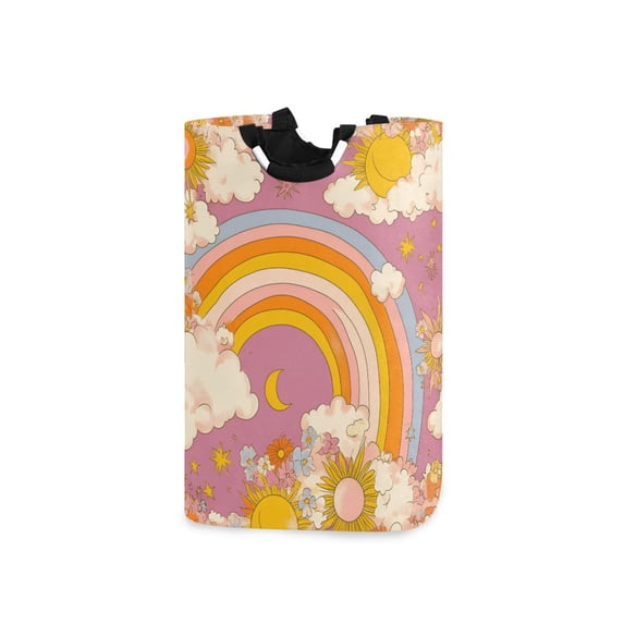 Yayeee Freestanding Laundry Hamper with Handle Collapsible Large Storage Basket for Clothes, Purple Retro Rainbow