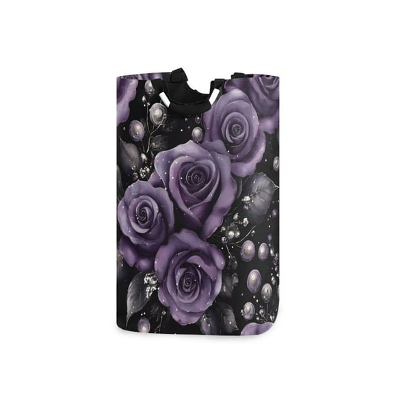 Yayeee Freestanding Laundry Hamper with Handle Collapsible Large Storage Basket for Clothes, Purple Roses