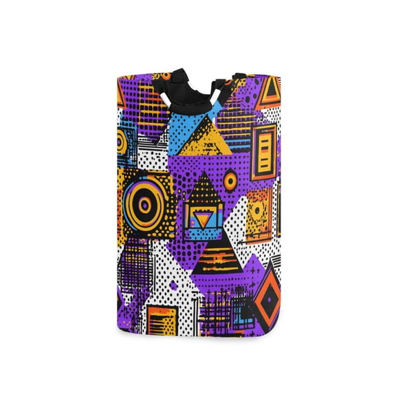 Yayeee Freestanding Laundry Hamper with Handle Collapsible Large Storage Basket for Clothes, Purple Simple Triangles