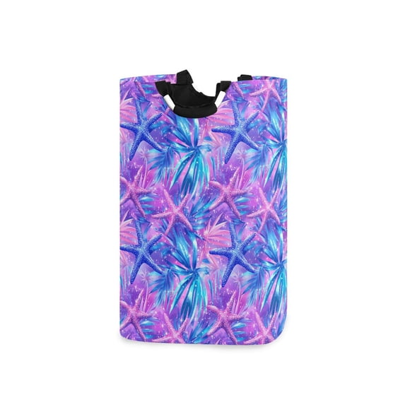 Yayeee Freestanding Laundry Hamper with Handle Collapsible Large Storage Basket for Clothes, Purple Starfish Pattern