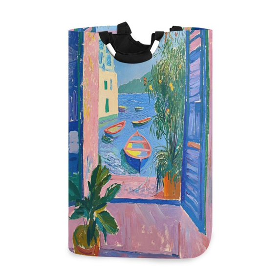 Yayeee Freestanding Laundry Hamper with Handle Collapsible Large Storage Basket for Clothes, Purple Window