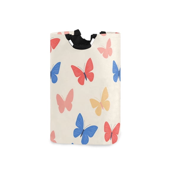 Yayeee Freestanding Laundry Hamper with Handle Collapsible Large Storage Basket for Clothes, Red Butterflies