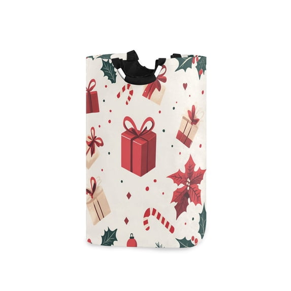 Yayeee Freestanding Laundry Hamper with Handle Collapsible Large Storage Basket for Clothes, Red Christmas Box Pattern