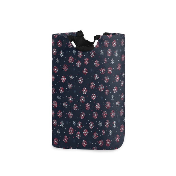 Yayeee Freestanding Laundry Hamper with Handle Collapsible Large Storage Basket for Clothes, Red Fireworks Pattern