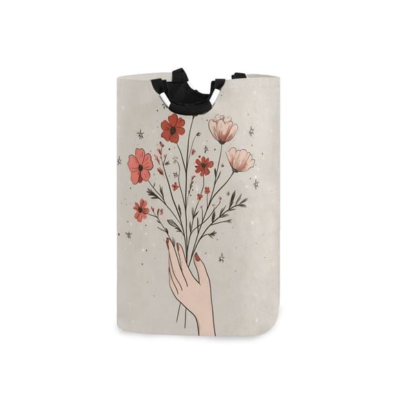 Yayeee Freestanding Laundry Hamper with Handle Collapsible Large Storage Basket for Clothes, Red Flower