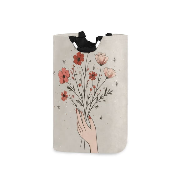 Yayeee Freestanding Laundry Hamper with Handle Collapsible Large Storage Basket for Clothes, Red Flower