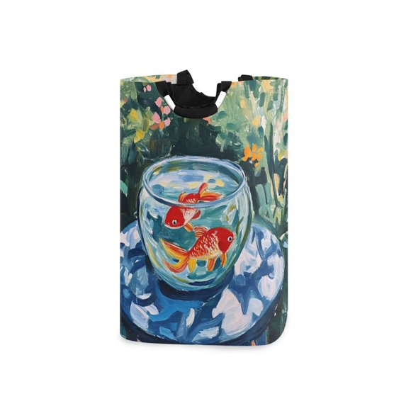 Yayeee Freestanding Laundry Hamper with Handle Collapsible Large Storage Basket for Clothes, Red Goldfish