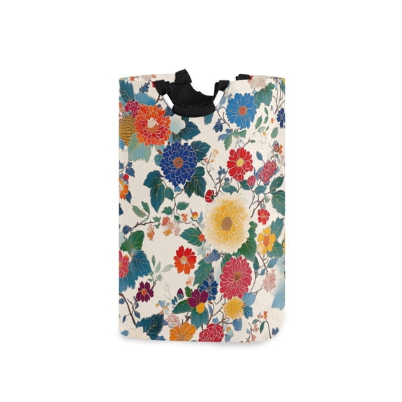 Yayeee Freestanding Laundry Hamper with Handle Collapsible Large Storage Basket for Clothes, Red Japanese Floral Pattern