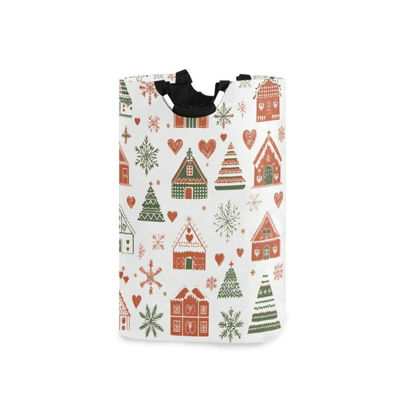 Yayeee Freestanding Laundry Hamper with Handle Collapsible Large Storage Basket for Clothes, Red Nordic Christmas