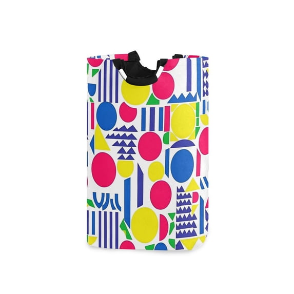 Yayeee Freestanding Laundry Hamper with Handle Collapsible Large Storage Basket for Clothes, Red Retro Shapes