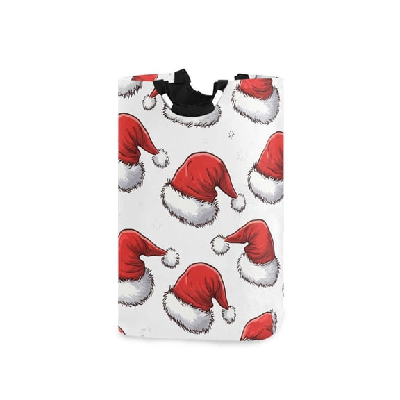Yayeee Freestanding Laundry Hamper with Handle Collapsible Large Storage Basket for Clothes, Red Santa Hats Pattern