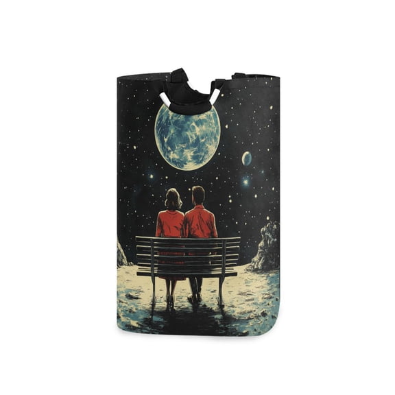 Yayeee Freestanding Laundry Hamper with Handle Collapsible Large Storage Basket for Clothes, Red Sitting on The Moon
