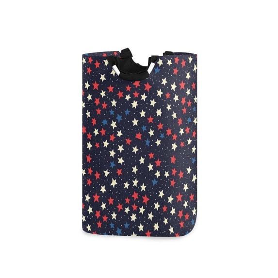 Yayeee Freestanding Laundry Hamper with Handle Collapsible Large Storage Basket for Clothes, Red Starry Pattern