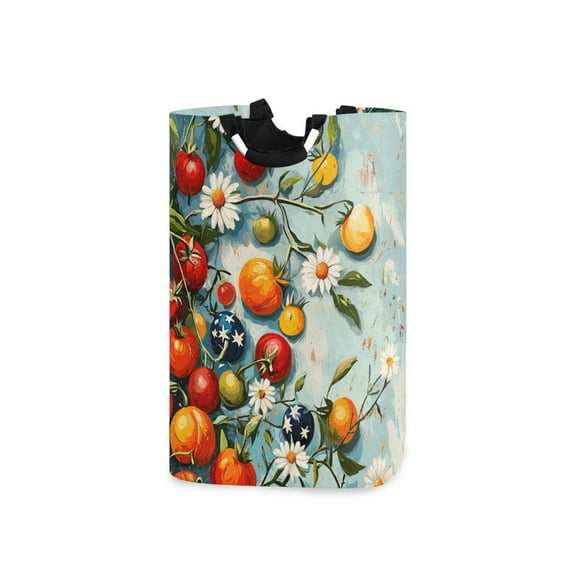 Yayeee Freestanding Laundry Hamper with Handle Collapsible Large Storage Basket for Clothes, Red Tomatoes