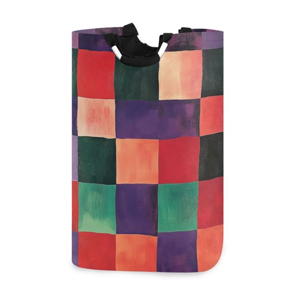 Yayeee Freestanding Laundry Hamper with Handle Collapsible Large Storage Basket for Clothes, Red and Purple Plaid Pattern