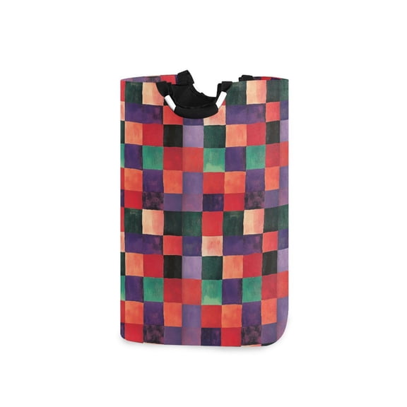Yayeee Freestanding Laundry Hamper with Handle Collapsible Large Storage Basket for Clothes, Red and Purple Plaid Pattern