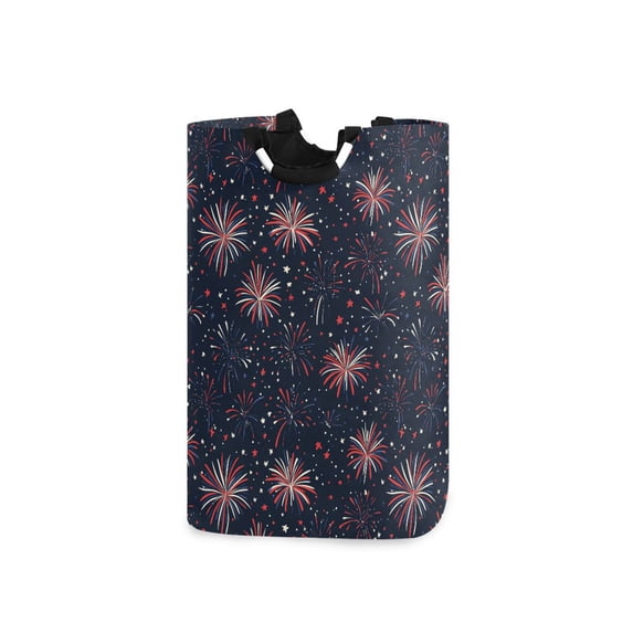 Yayeee Freestanding Laundry Hamper with Handle Collapsible Large Storage Basket for Clothes, Red and White Fireworks Pattern