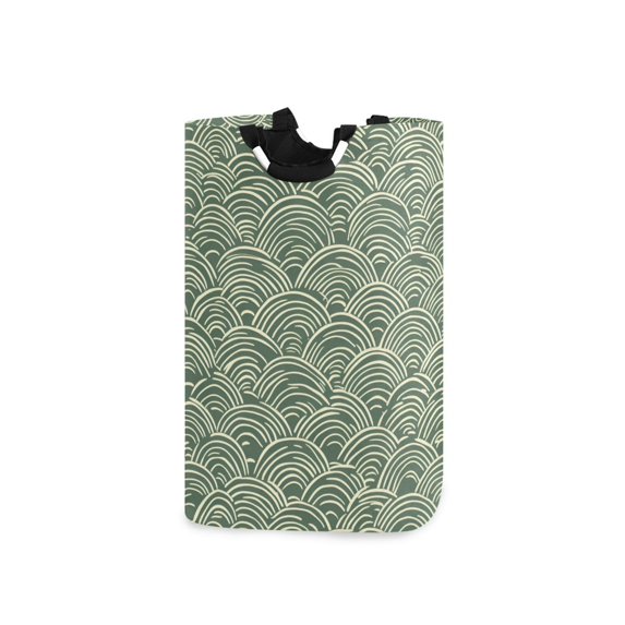 Yayeee Freestanding Laundry Hamper with Handle Collapsible Large Storage Basket for Clothes, Retro Green Abstract