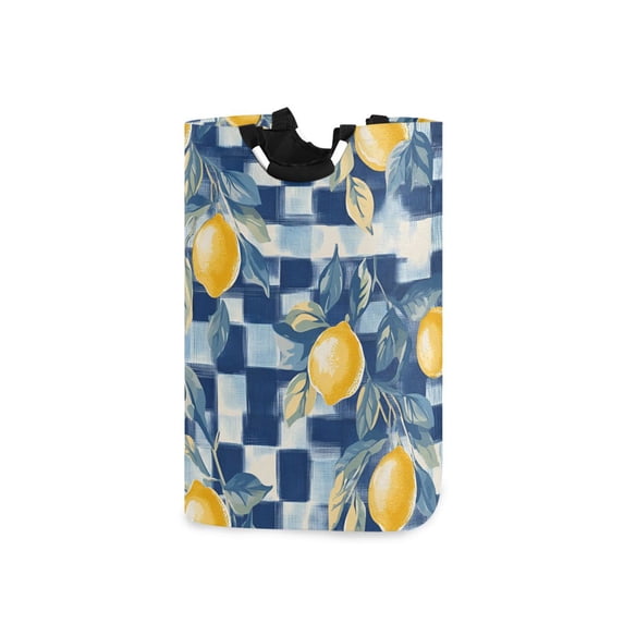 Yayeee Freestanding Laundry Hamper with Handle Collapsible Large Storage Basket for Clothes, Retro Plaid Lemon