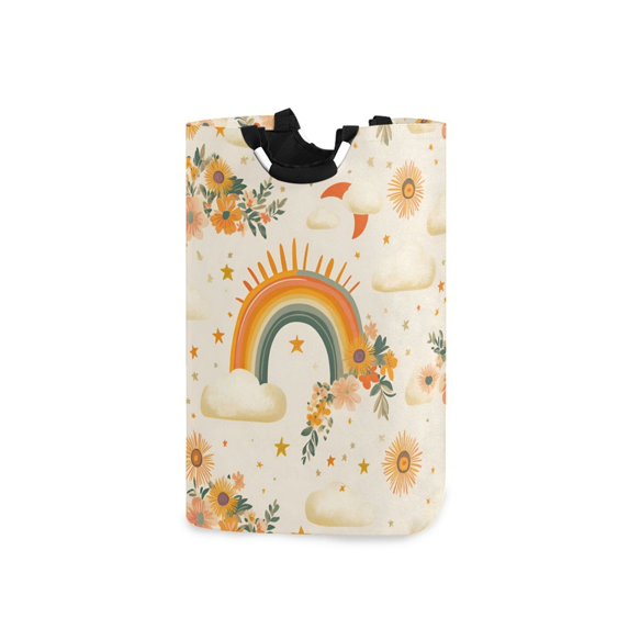 Yayeee Freestanding Laundry Hamper with Handle Collapsible Large Storage Basket for Clothes, Retro Rainbow