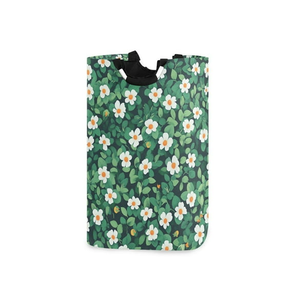 Yayeee Freestanding Laundry Hamper with Handle Collapsible Large Storage Basket for Clothes, Small White Flowers