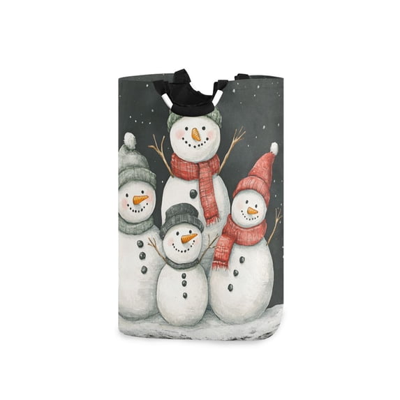 Yayeee Freestanding Laundry Hamper with Handle Collapsible Large Storage Basket for Clothes, Snowman Family