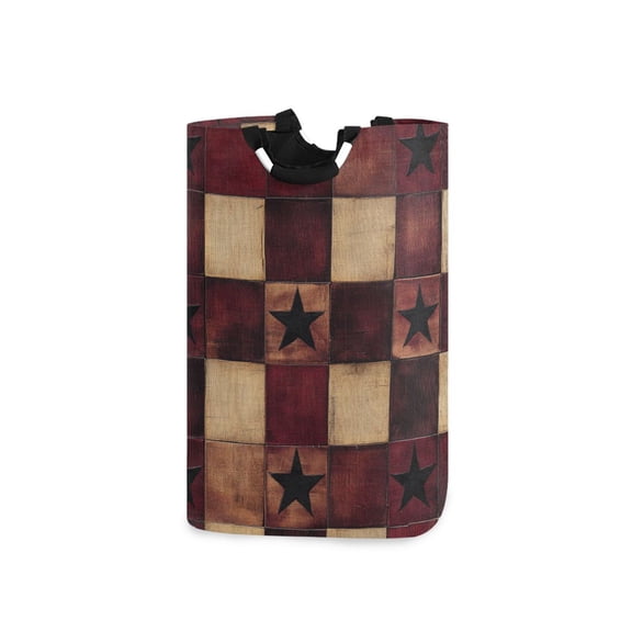 Yayeee Freestanding Laundry Hamper with Handle Collapsible Large Storage Basket for Clothes, Star Spangled Squares