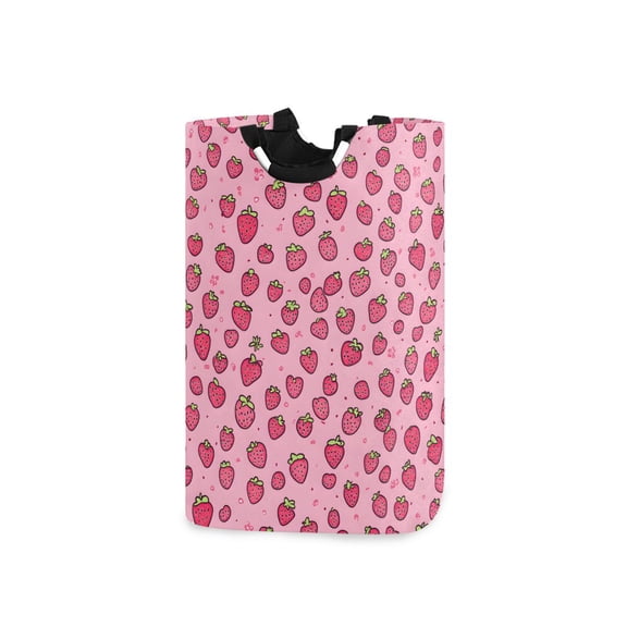 Yayeee Freestanding Laundry Hamper with Handle Collapsible Large Storage Basket for Clothes, Strawberry Bliss
