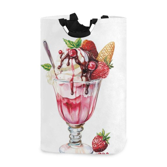 Yayeee Freestanding Laundry Hamper with Handle Collapsible Large Storage Basket for Clothes, Strawberry Ice Cream Pattern