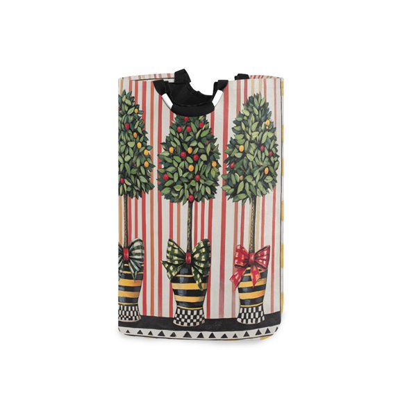 Yayeee Freestanding Laundry Hamper with Handle Collapsible Large Storage Basket for Clothes, Stripes Trees