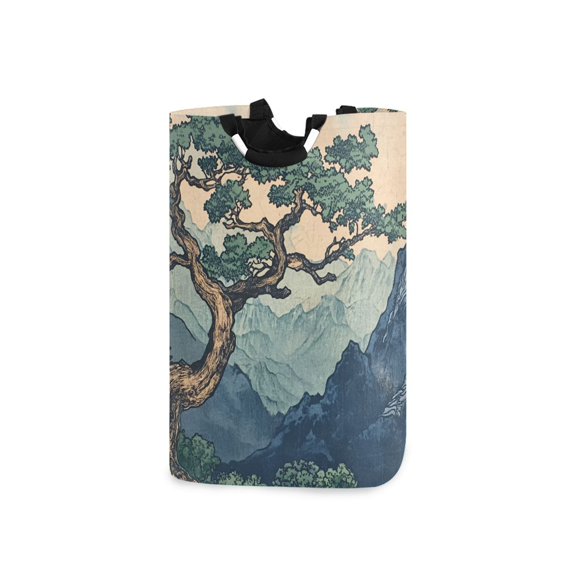 Yayeee Freestanding Laundry Hamper with Handle Collapsible Large Storage Basket for Clothes, Tree in The Mountains