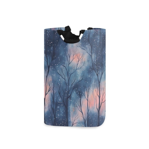 Yayeee Freestanding Laundry Hamper with Handle Collapsible Large Storage Basket for Clothes, Trees in The Night