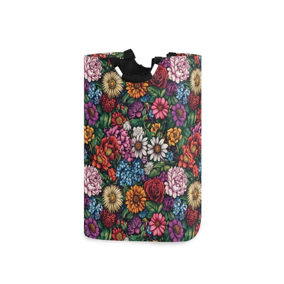 Yayeee Freestanding Laundry Hamper with Handle Collapsible Large Storage Basket for Clothes, Vibrant Flowers Pattern