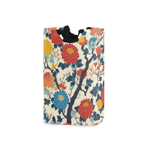 Yayeee Freestanding Laundry Hamper with Handle Collapsible Large Storage Basket for Clothes, Vibrant Japanese Flowers