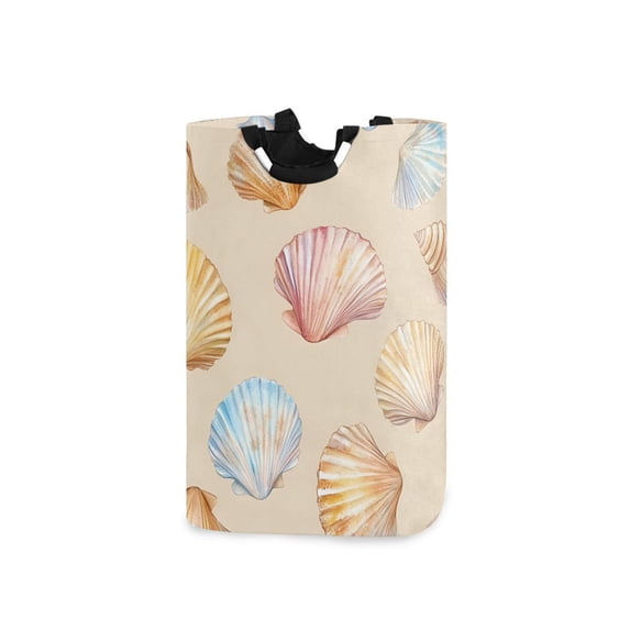 Yayeee Freestanding Laundry Hamper with Handle Collapsible Large Storage Basket for Clothes, Watercolor Seashell