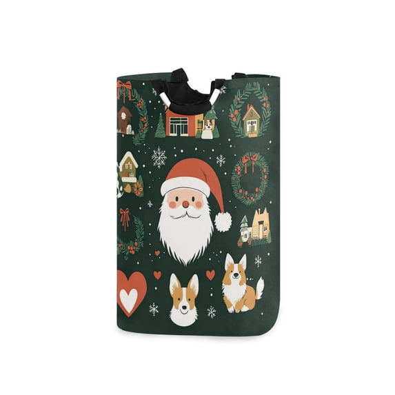 Yayeee Freestanding Laundry Hamper with Handle Collapsible Large Storage Basket for Clothes, Whimsical Christmas