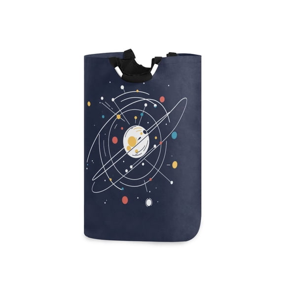 Yayeee Freestanding Laundry Hamper with Handle Collapsible Large Storage Basket for Clothes, White Planet