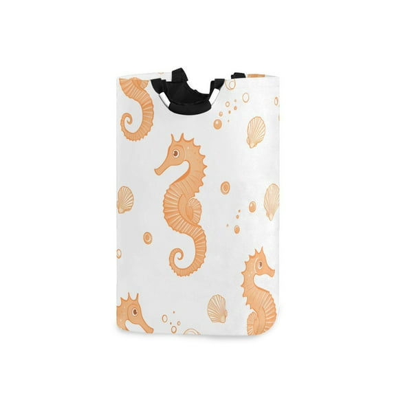 Yayeee Freestanding Laundry Hamper with Handle Collapsible Large Storage Basket for Clothes, White Seahorse