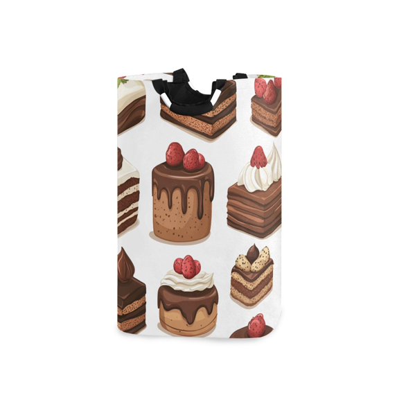 Yayeee Freestanding Laundry Hamper with Handle Collapsible Large Storage Basket for Clothes, White Sweet Cakes