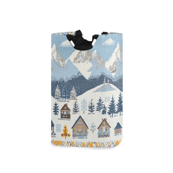 Yayeee Freestanding Laundry Hamper with Handle Collapsible Large Storage Basket for Clothes, Winter Village Serenity